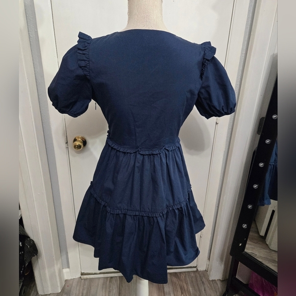 Sugarlips Madrigal Poplin Tiered Mini Dress Sz Small Blue - Picture 5 of 10